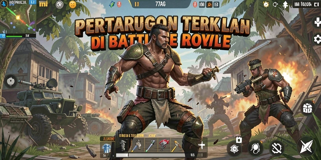 Screenshot gameplay <strong>77AG</strong> menampilkan aksi pertarungan seru di medan Battle Royale.