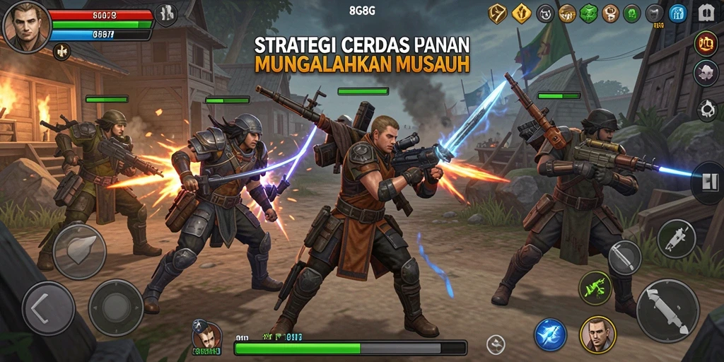 Screenshot utama 8G8G yang menampilkan aksi gameplay strategi.