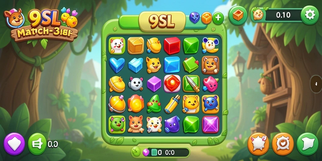 Screenshot gameplay 9SL menampilkan keseruan mencocokkan bentuk Match-3.