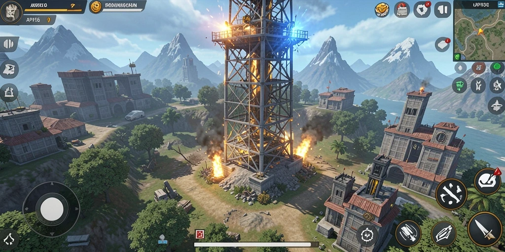 Screenshot menunjukkan gameplay mendebarkan dari API36 dalam mode Tower Defense.