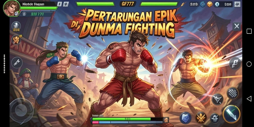 Screenshot gameplay GF777 menampilkan pertarungan yang intens dan karakter yang dinamis.