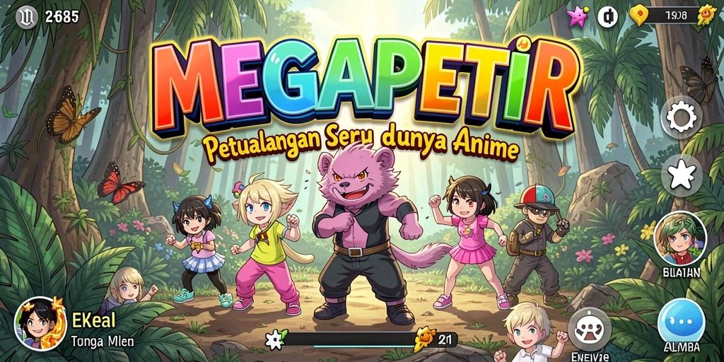 Screenshot MEGAPETIR menampilkan aksi seru dan karakter ikonik dalam pertempuran.